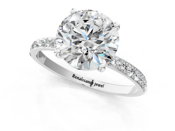 White gold Round Cut Diamond Pavé Band Solitaire Ring with Four-Prong Setting_19