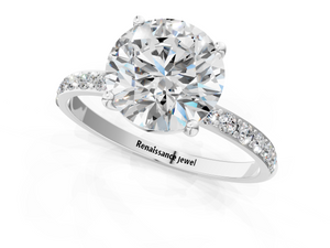 White gold Round Cut Diamond Pavé Band Solitaire Ring with Four-Prong Setting_1