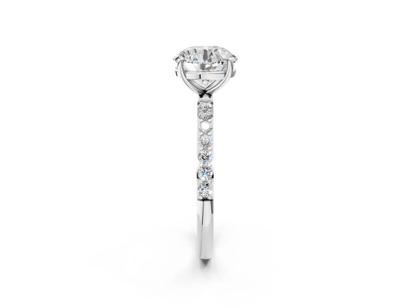 White gold Round Cut Diamond Pavé Band Solitaire Ring with Four-Prong Setting_20