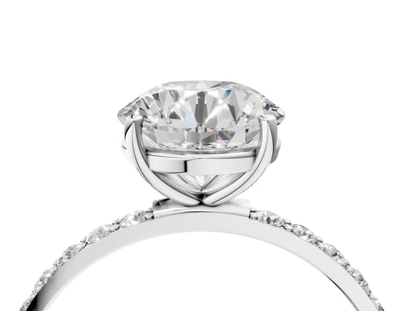 White gold Round Cut Diamond Pavé Band Solitaire Ring with Four-Prong Setting_22