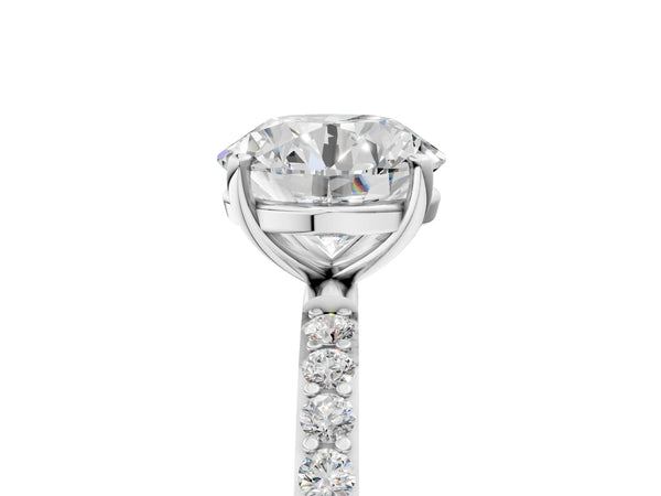 White gold Round Cut Diamond Pavé Band Solitaire Ring with Four-Prong Setting_23