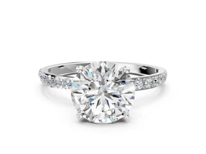 White gold Round Cut Diamond Pavé Band Solitaire Ring with Four-Prong Setting_24