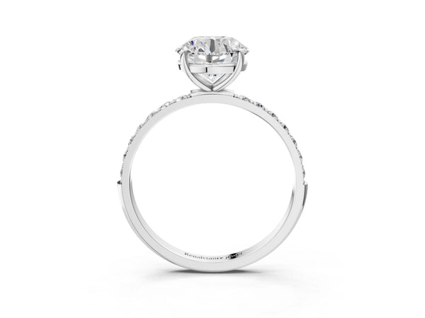 White gold Round Cut Diamond Pavé Band Solitaire Ring with Four-Prong Setting_27