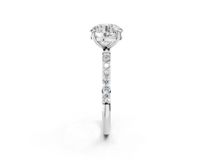 White gold Round Cut Diamond Pavé Band Solitaire Ring with Four-Prong Setting_2