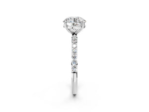 White gold Round Cut Diamond Pavé Band Solitaire Ring with Four-Prong Setting_44