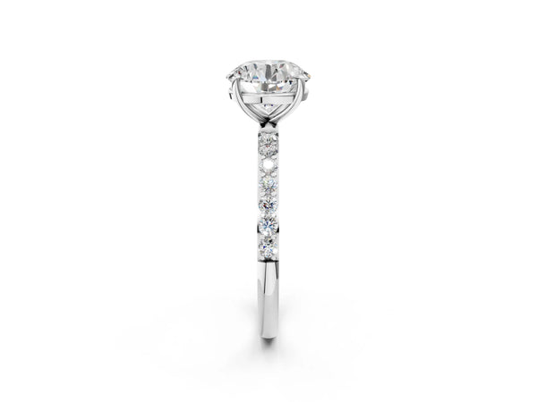 White gold Round Cut Diamond Pavé Band Solitaire Ring with Four-Prong Setting_44