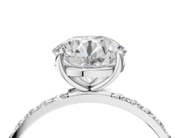 White gold Round Cut Diamond Pavé Band Solitaire Ring with Four-Prong Setting_46