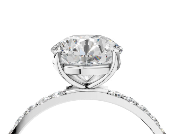 White gold Round Cut Diamond Pavé Band Solitaire Ring with Four-Prong Setting_58