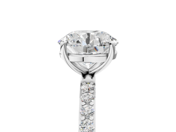 White gold Round Cut Diamond Pavé Band Solitaire Ring with Four-Prong Setting_59