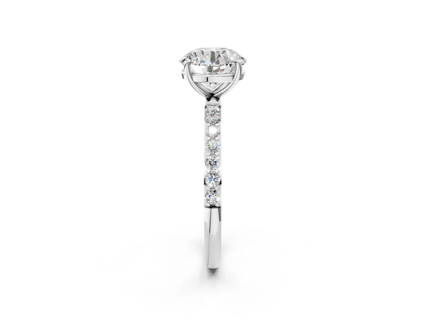 White gold Round Cut Diamond Pavé Band Solitaire Ring with Four-Prong Setting_68