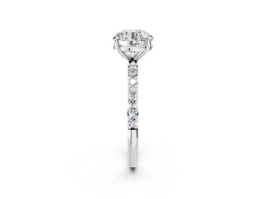 White gold Round Cut Diamond Pavé Band Solitaire Ring with Four-Prong Setting_68