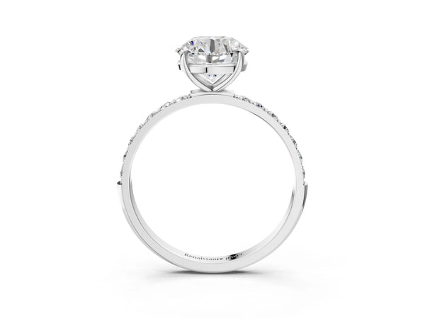 White gold Round Cut Diamond Pavé Band Solitaire Ring with Four-Prong Setting_69