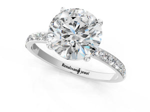 White gold Round Cut Diamond Pavé Band Solitaire Ring with Four-Prong Setting_73