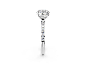 White gold Round Cut Diamond Pavé Band Solitaire Ring with Four-Prong Setting_74