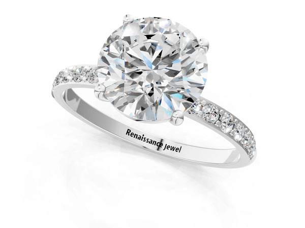 White gold Round Cut Diamond Pavé Band Solitaire Ring with Four-Prong Setting_79