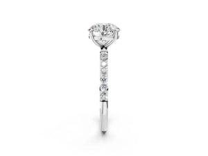 White gold Round Cut Diamond Pavé Band Solitaire Ring with Four-Prong Setting_86