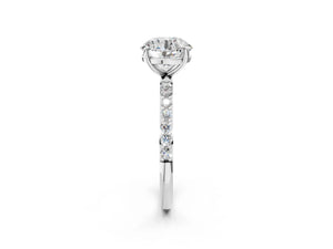 White gold Round Cut Diamond Pavé Band Solitaire Ring with Four-Prong Setting_92