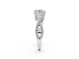 White gold Round Solitaire Twist Band with Pavé Setting and Four-Prong Setting_14