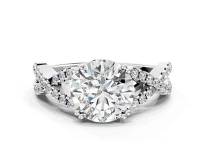 White gold Round Solitaire Twist Band with Pavé Setting and Four-Prong Setting_18