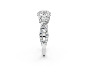 White gold Round Solitaire Twist Band with Pavé Setting and Four-Prong Setting_20