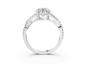 White gold Round Solitaire Twist Band with Pavé Setting and Four-Prong Setting_27