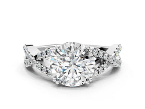 White gold Round Solitaire Twist Band with Pavé Setting and Four-Prong Setting_30
