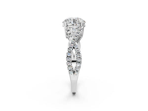 White gold Round Solitaire Twist Band with Pavé Setting and Four-Prong Setting_32