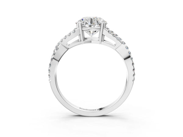 White gold Round Solitaire Twist Band with Pavé Setting and Four-Prong Setting_33