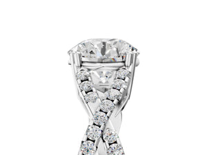 White gold Round Solitaire Twist Band with Pavé Setting and Four-Prong Setting_35