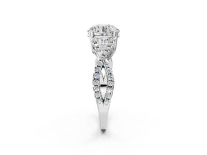 White gold Round Solitaire Twist Band with Pavé Setting and Four-Prong Setting_38