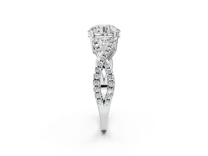 White gold Round Solitaire Twist Band with Pavé Setting and Four-Prong Setting_44