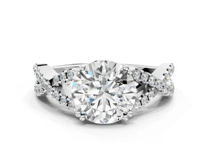 White gold Round Solitaire Twist Band with Pavé Setting and Four-Prong Setting_48