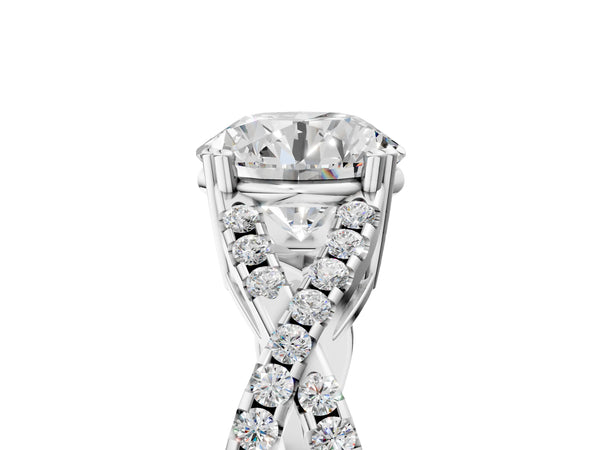 White gold Round Solitaire Twist Band with Pavé Setting and Four-Prong Setting_53
