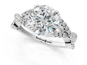 White gold Round Solitaire Twist Band with Pavé Setting and Four-Prong Setting_55