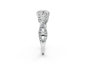 White gold Round Solitaire Twist Band with Pavé Setting and Four-Prong Setting_56