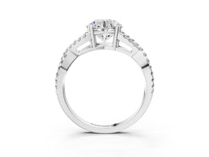 White gold Round Solitaire Twist Band with Pavé Setting and Four-Prong Setting_57