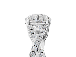 White gold Round Solitaire Twist Band with Pavé Setting and Four-Prong Setting_5