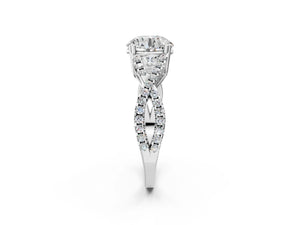 White gold Round Solitaire Twist Band with Pavé Setting and Four-Prong Setting_62