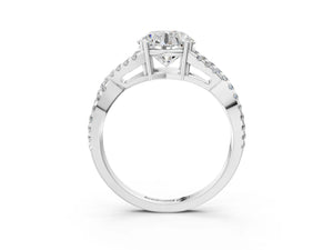 White gold Round Solitaire Twist Band with Pavé Setting and Four-Prong Setting_63