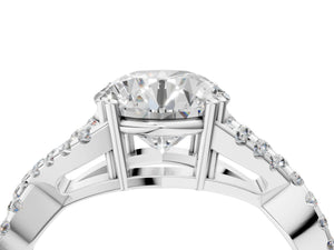 White gold Round Solitaire Twist Band with Pavé Setting and Four-Prong Setting_64