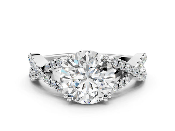 White gold Round Solitaire Twist Band with Pavé Setting and Four-Prong Setting_66