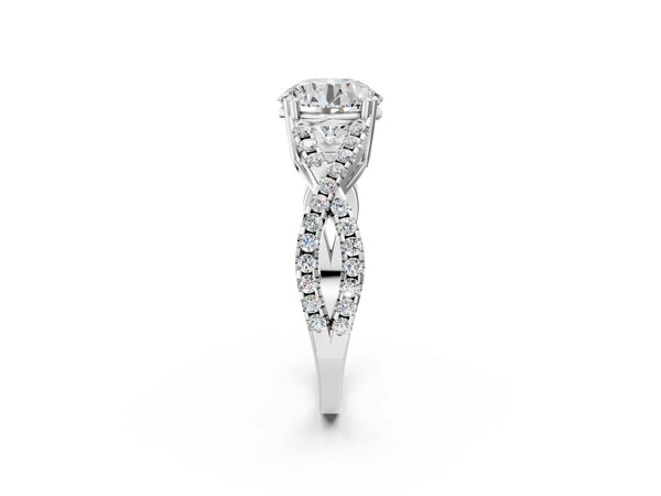 White gold Round Solitaire Twist Band with Pavé Setting and Four-Prong Setting_74