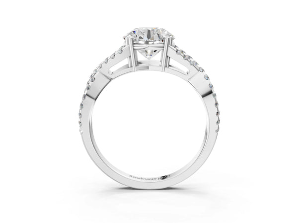 White gold Round Solitaire Twist Band with Pavé Setting and Four-Prong Setting_81