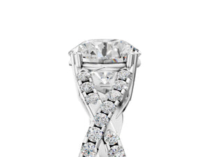 White gold Round Solitaire Twist Band with Pavé Setting and Four-Prong Setting_83