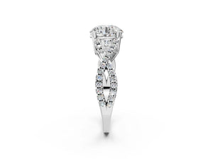 White gold Round Solitaire Twist Band with Pavé Setting and Four-Prong Setting_86