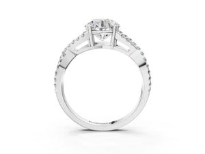 White gold Round Solitaire Twist Band with Pavé Setting and Four-Prong Setting_87