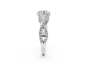 White gold Round Solitaire Twist Band with Pavé Setting and Four-Prong Setting_92