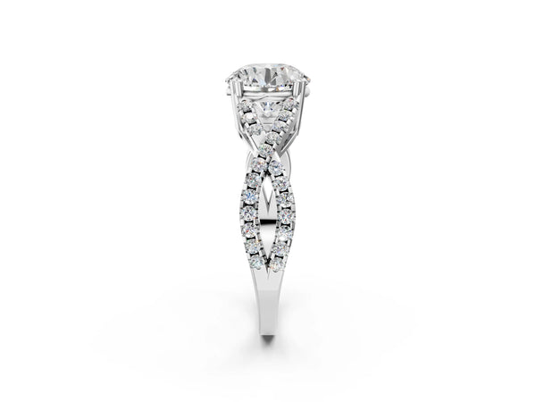 White gold Round Solitaire Twist Band with Pavé Setting and Four-Prong Setting_92