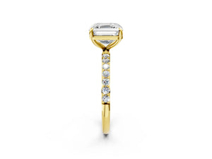 Yellow gold Asscher Cut Diamond Pavé Band Solitaire Ring with Four-Prong Setting_104