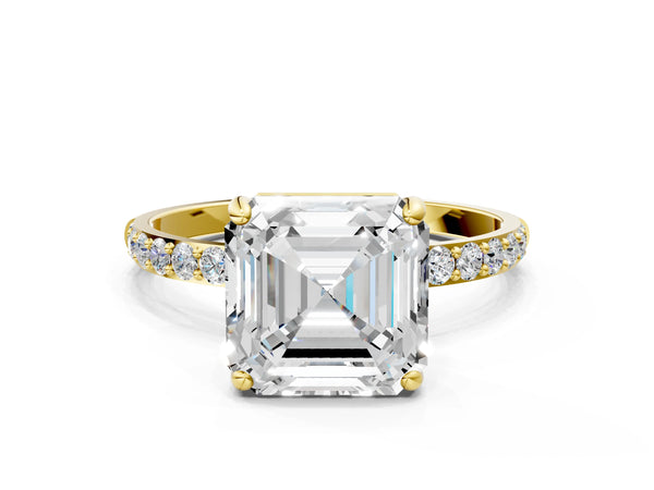 Yellow gold Asscher Cut Diamond Pavé Band Solitaire Ring with Four-Prong Setting_108